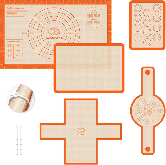 Silicone Baking Mat Set of 5, Nonstick Reusable Pastry Mat, Silicone Bread by Koolstuffs