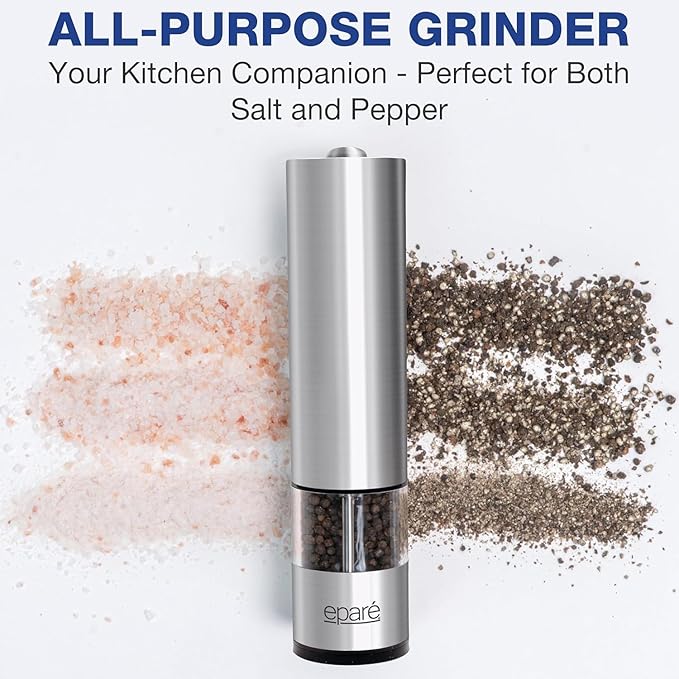 Eparé Salt or Pepper Grinder Mill Electric – Battery Operated Stainless Steel - Image 4