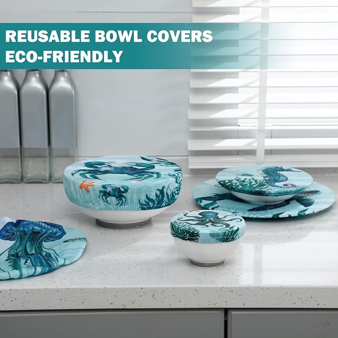 Patelai 10 Pcs Bowl Covers Reusable in 5 Size Stretch Cloth Fabric Elastic Food - Image 2