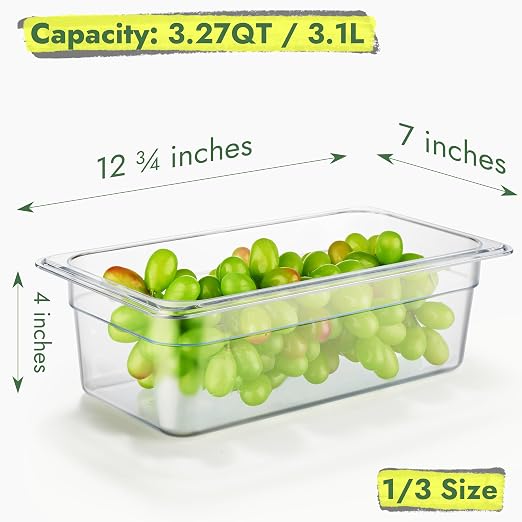 CURTA 6-Pack 1/3 Size 4" Deep NSF Polycarbonate Food Pans - Image 2