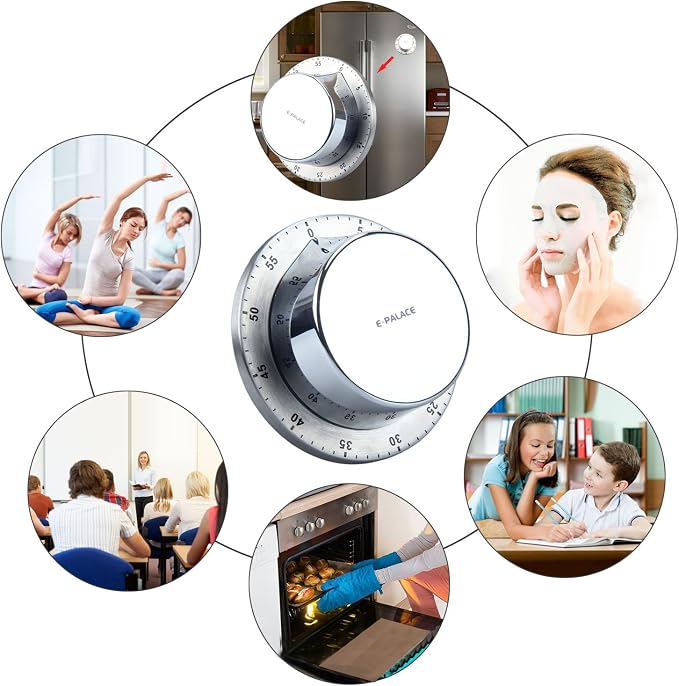 Kitchen Timer, 60 Minute Timer, Magnetic Loud Alarm, Mechanical Stainless Steel - Image 9