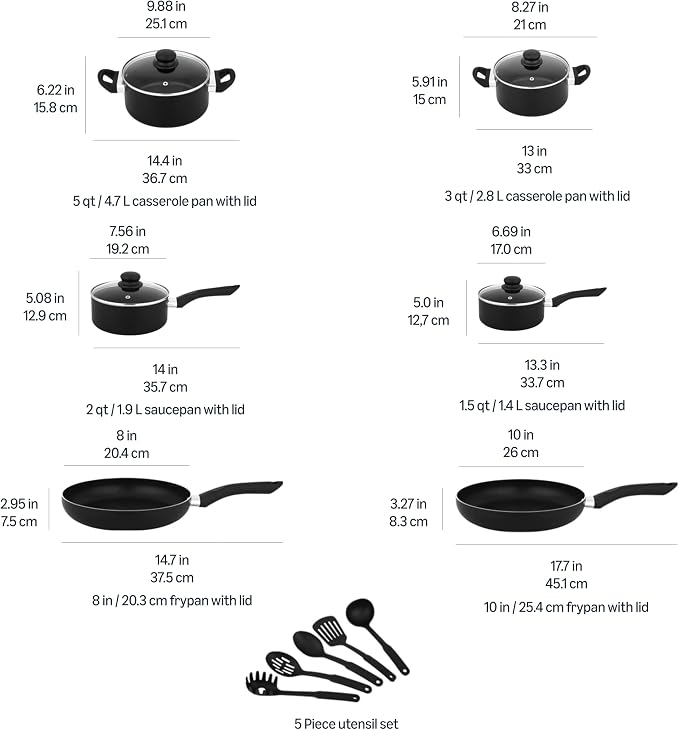 Amazon Basics Ceramic Non-Stick Cookware 15-Piece Set, Pans and Utensils - Image 4