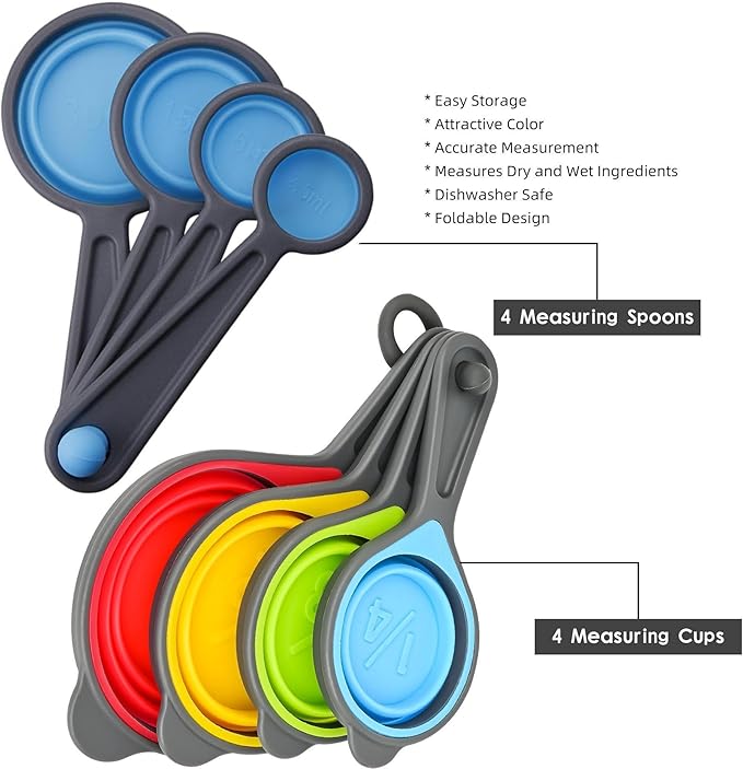 Measuring Cups and Spoons set, Collapsible Measuring Cups, 8 pieces Measuring - Image 2