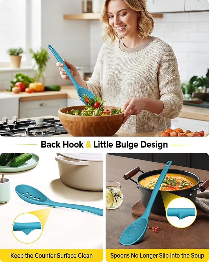 Pack of 2 Silicone Cooking Spoons, Non Stick Solid Kitchen Spoon - Image 4