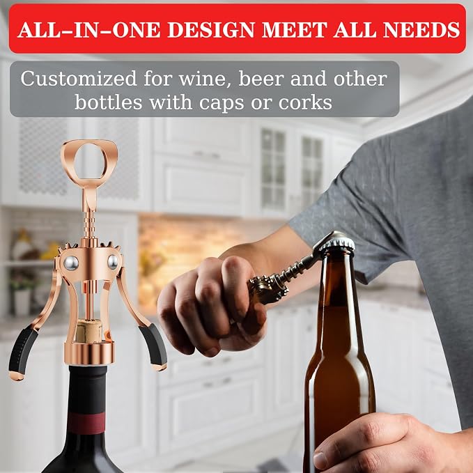 KORCCI Wine Opener, Heavy-Duty Zinc Alloy Wing Corkscrew, Premium Beer Bottle - Image 4