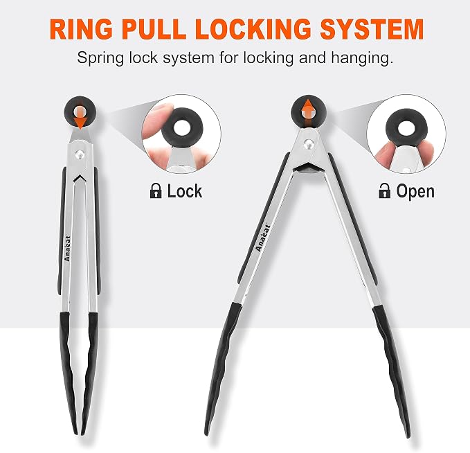 Anaeat 3 Pack 7" Mini Non-Stick Silicone Locking Tongs - Image 5