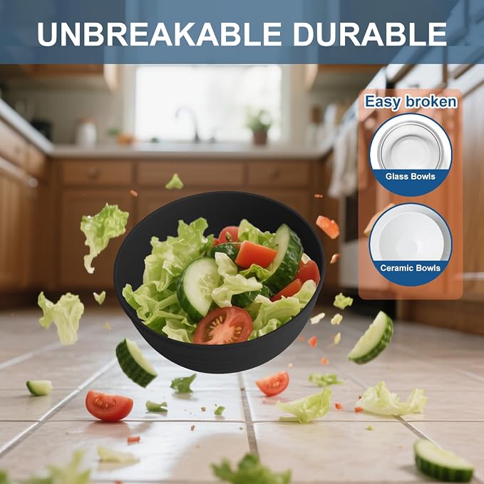Ramen Bowl 26oz, Unbreakable Wheat Straw Bowls Sets of 6, Plastic Bowl Reusable - Image 3