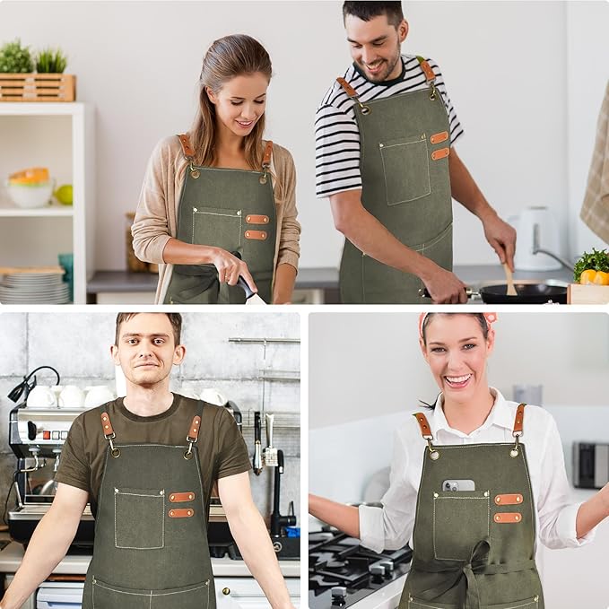 OUNLEN Chef Apron for Men Women Canvas Aprons - Image 6