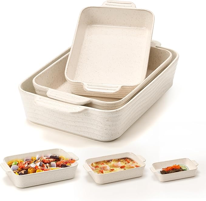 Ceramic Baking Dish Set of 3, Casserole Dishes by Jemirry