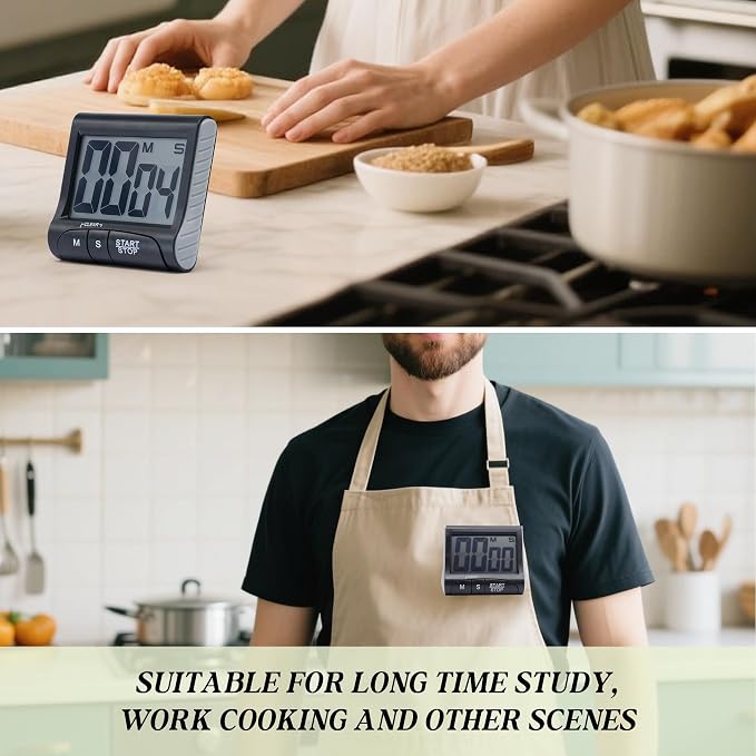 Large LCD Display Kitchen Timer -Magnetic Digital Timers, Loud Alarm, Memory - Image 6