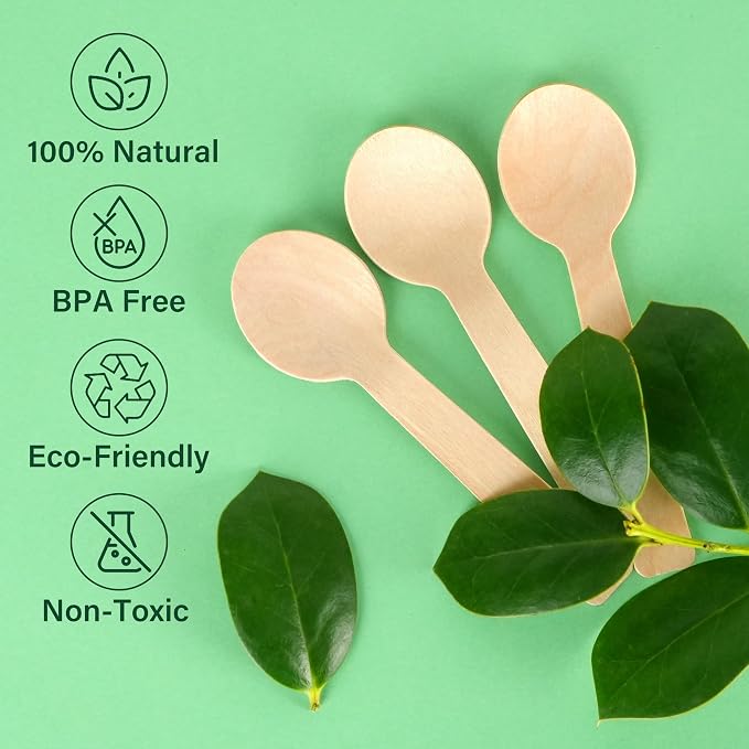 LotFancy 200 Mini Wooden Spoons, 4 Inch Length, Biodegradable Compostable - Image 3