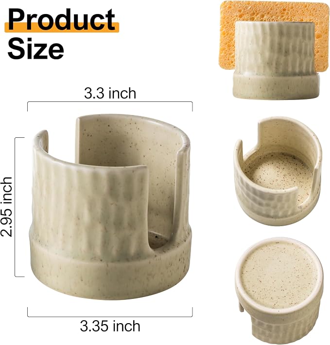 Zoeeker Kitchen Sponge Holder, Ceramics Sponge Dish Rack Sink Scrub Caddy - Image 3