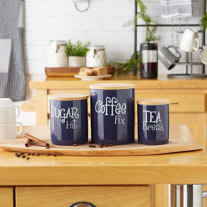 DII Kitchen Accessories Retro Collection Ceramics, Canister Set, Nautical Blue - Image 4