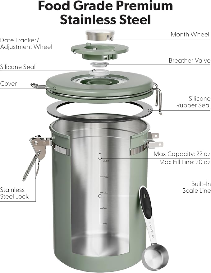 Veken Coffee Canister with Window, Airtight Stainless Steel Kitchen Food - Image 7