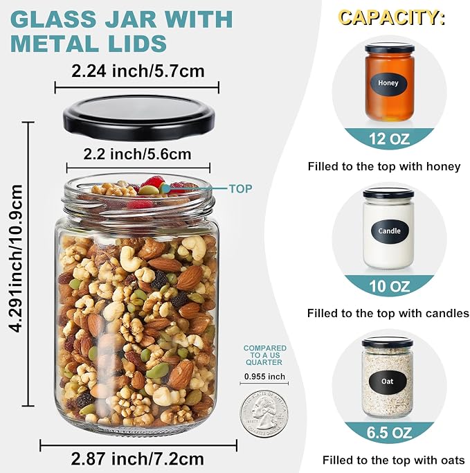 12oz Glass Jars with Lids, Mason Canning Jars - Image 3