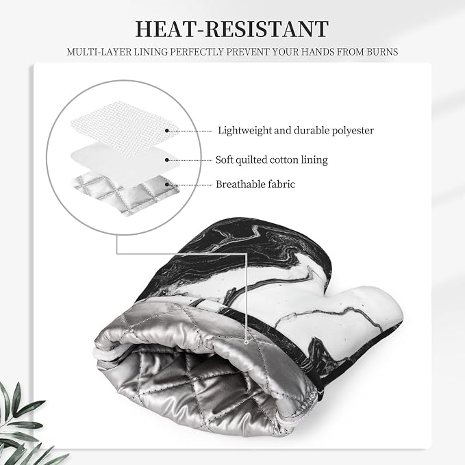 Oven Mitts and Pot Holders Marble Black White Liquid Abstract Silicone Kitchen - Image 4