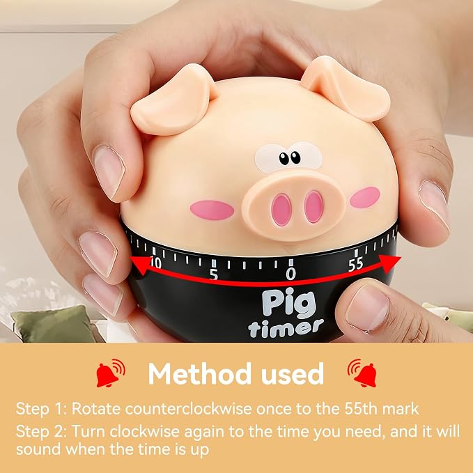 Cute Kitchen Timer, Piggy Wind up Timer Cooking Manual Kitchen Funny Mechanical - Image 3