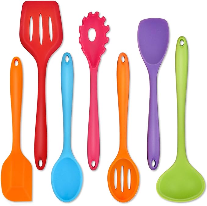 P&P CHEF Silicone Cooking Utensils Set of 7, Heat-proof Kitchen Utensils Set by PPCHEF