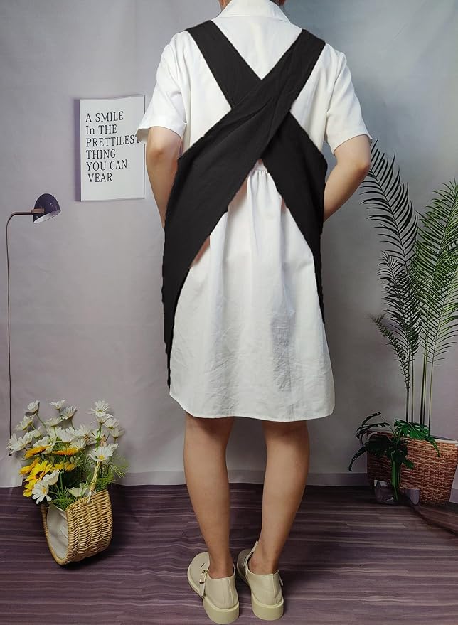 Cotton Cross Back Aprons Solid Color Cooking Kitchen Garden Smock - Image 6