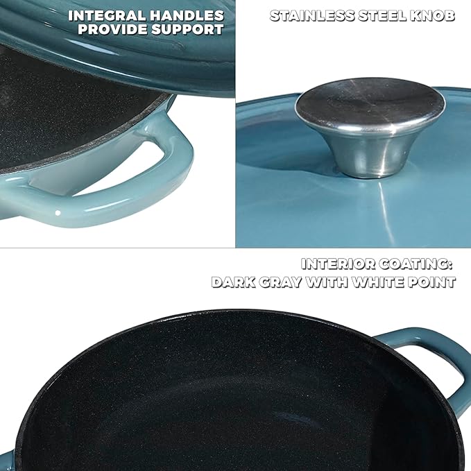 Flavehc Braiser Enameled Cast Iron Braiser 2.25 qt Braiser Pan - Image 4