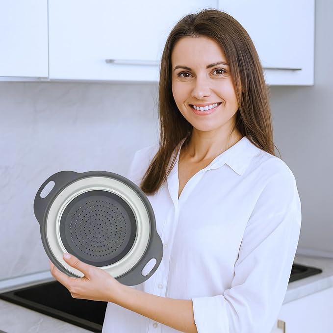 White Round Silicone Collapsible Colander – Silicone Round Kitchen Strainers - Image 6