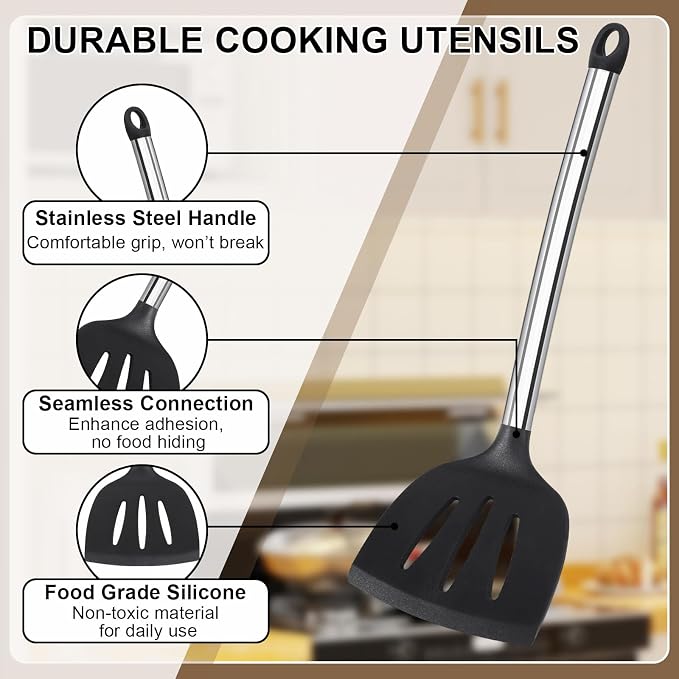 Silicone Cooking Utensils Set, Vayvnt 8 PCS Kitchen Utensils Set - Image 3