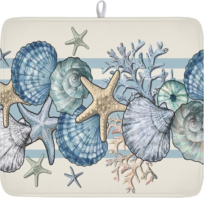 Nautical Coastal Dish Drying Mat by Unknown