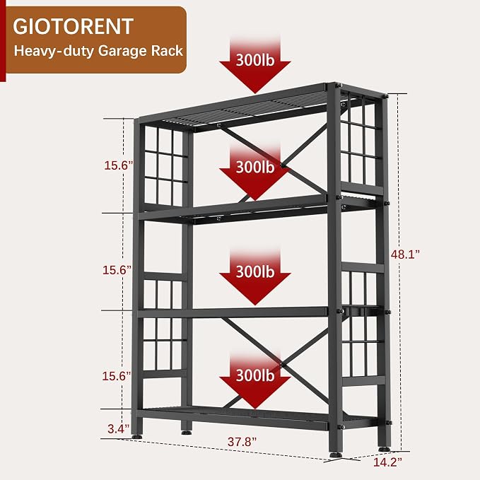 GIOTORENT 4-Wire Heavy-Duty Shelf, Standing Storage Shelves, Metal Shelving - Image 2