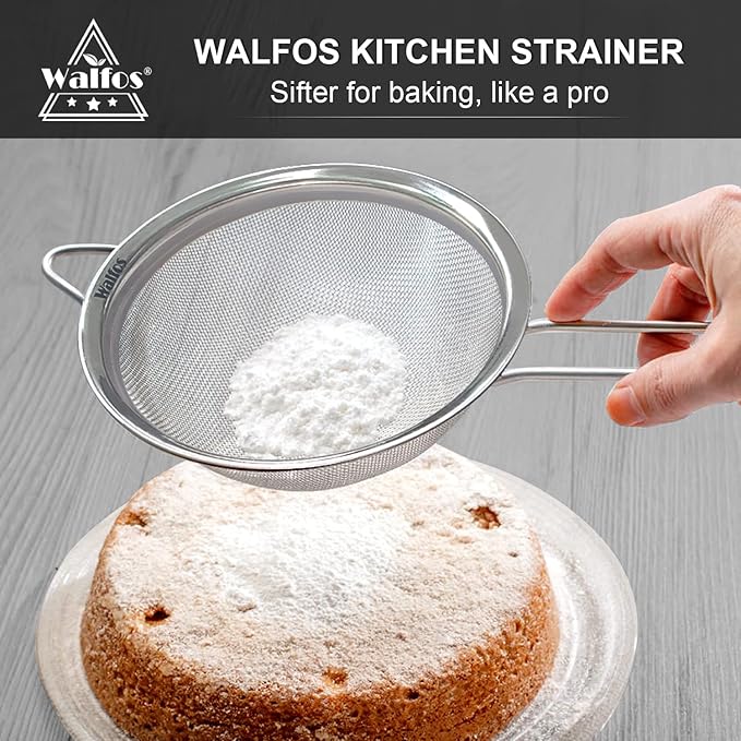 Walfos 6.95 Inch Fine Mesh Strainers, Premium Stainless Steel Colanders and - Image 4