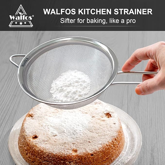 Walfos 7.8 Inch Fine Mesh Strainer, Premium Stainless Steel Colanders and - Image 6
