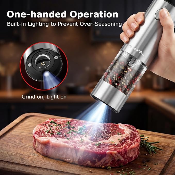 Bonsenkitchen Electric Salt and Pepper Grinder Set Rechargeable, 95ml Large - Image 2