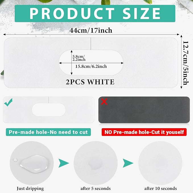 Tioncy 2 Pcs Faucet Mat Sink Splash Guard Oval-hole Oval Splash Pad - Image 2