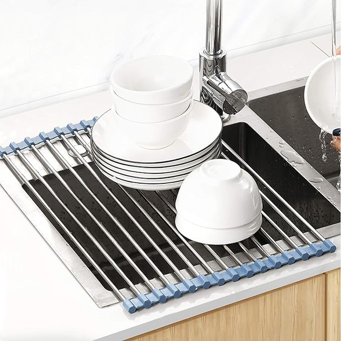 MECHEER Over The Sink Dish Drying Rack, Roll Up Dish Drying Rack Kitchen Dish - Image 2