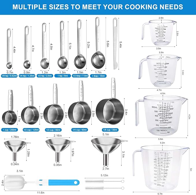 Measuring Cups and Spoons Set 22 Piece, 11 Stainless Steel Nesting Measuring - Image 2