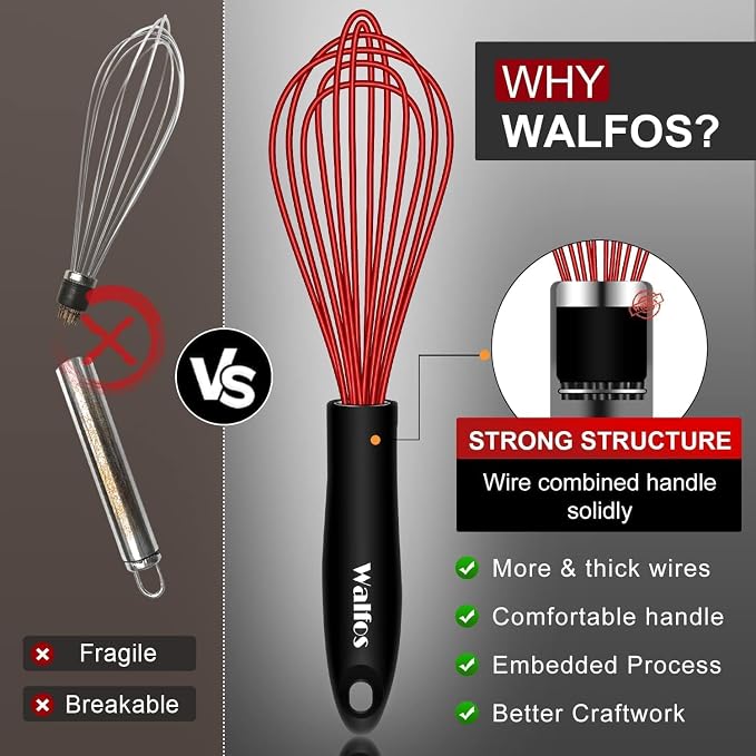 Walfos Whisk, Whisks for Cooking Non Scratch.Silicone Whisk Set of 4 Kitchen - Image 7