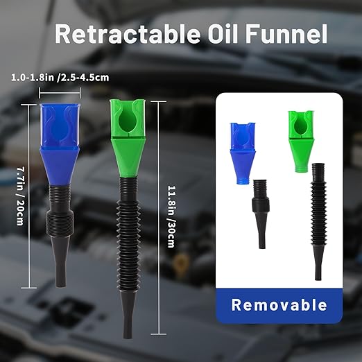 2-Pack Flexible Car Funnel for Oil Change, Retractable Snap-On Automotive Funnel - Image 3