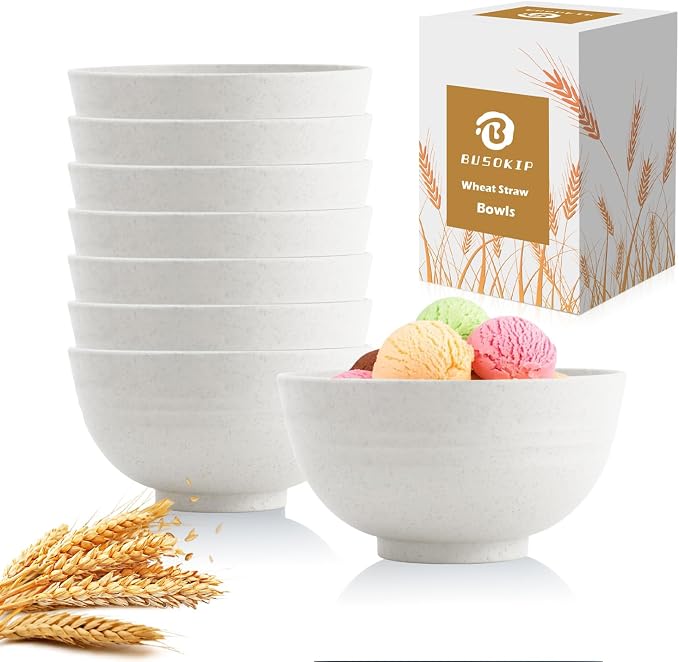 Wheat Straw Bowls Unbreakable Small Bowls Set of 8, Plastic Mini Bowl -10 OZ by BUSOKIP