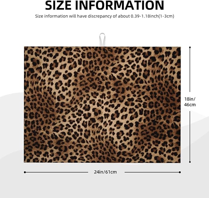 Brown Leopard Dish Drying Mat Black Cheetah Skin Wild Animal Print Drying Rack - Image 3