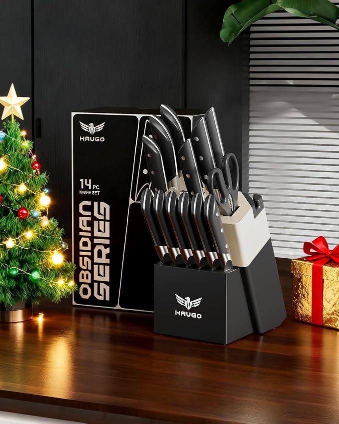 Kitchen Knife Set with Block: 14-Piece German Stainless Steel Full Tang - Image 7