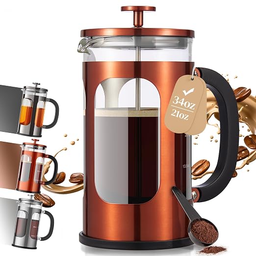 Veken French Press Coffee Maker 34oz 1 L, No Plastic Touching Cafe, Heat by Veken