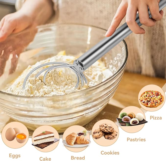 Danish Dough Whisk Stainless Steel Hook Dutch Baking Tool Bread Sourdough Mixer - Image 4