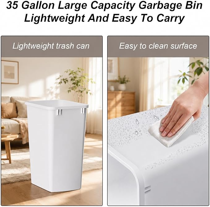 ROOMTEC 35QT Kitchen Trash Can, Sturdy and Lightweight Slim Trash Can, Trash - Image 4