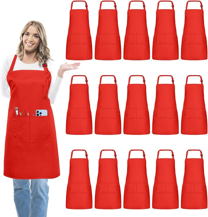 15 Pcs Adult Aprons Bulk with Pockets Adjustable Bib Chef Apron by IMERAGO