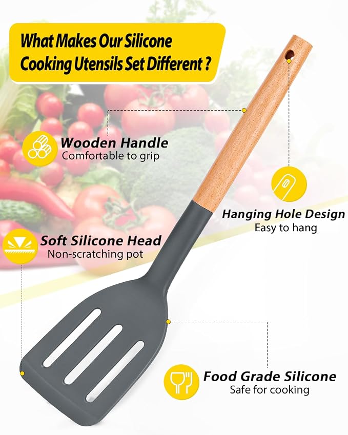 Pack of 4 Silicone Cooking Utensils Set, Non Stick Solid Spatulas and Heat - Image 2