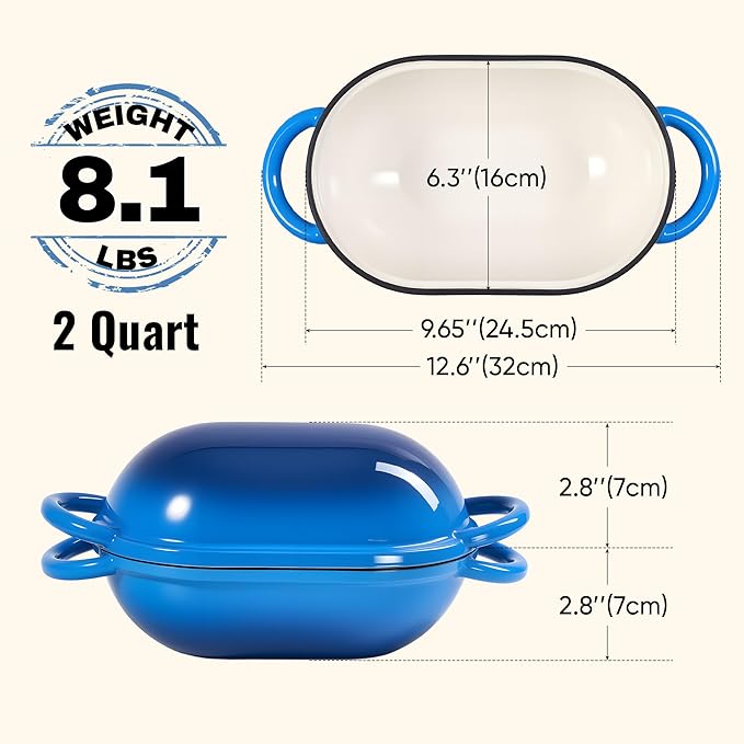 2 QT Oval Dutch Oven for Bread Baking, Enamelled Cast Iron Bread Oven for - Image 3