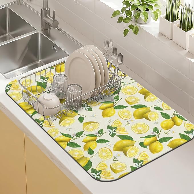 Kitchen Countertop Dish Drying Mat, Super Absorbent Coffee Bar Mat by Kuyig+Home