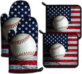 American Flag Baseball Oven Mitts and Pot Holders Sets Heat Resistant 4Pcs by ANTJOO