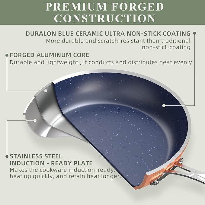 Nuwave Healthy Duralon Blue Ceramic Nonstick Cookware Set, Diamond Infused - Image 2