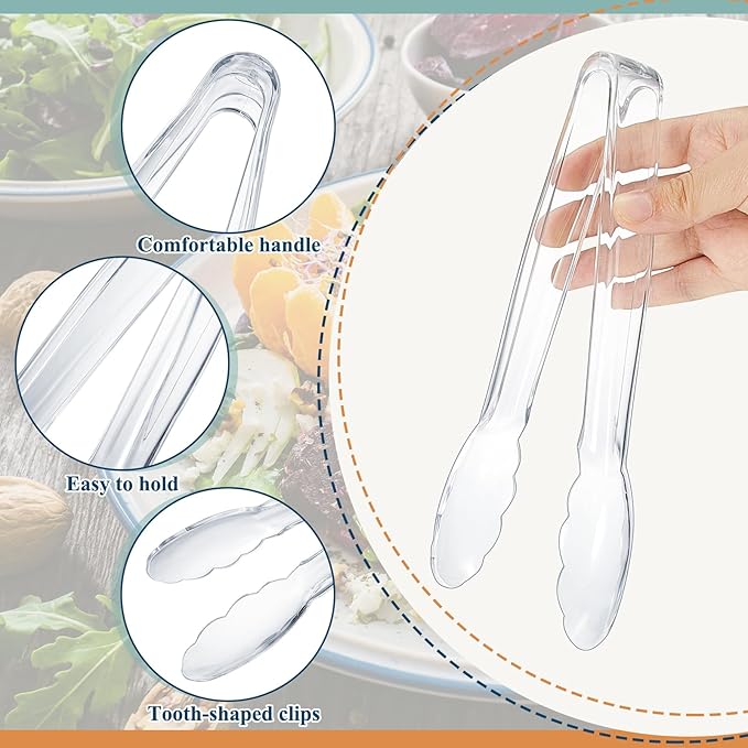 Tessco for you 25 Pcs Plastic Tongs for Serving Bulk, 9 Inch Plastic Disposable - Image 3