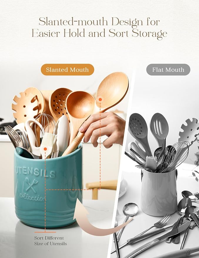 AISBUGUR Large Ceramic Utensil Holder 7.5" H×6.3" W - Image 4